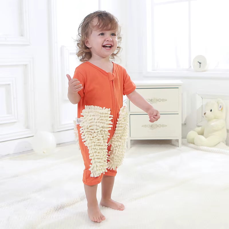 2025 Baby Clothes Boys Girls Cleaning Mop Romper Baby Mop Clothes Long Sleeve Crawling Clothes Jumpsuit Cotton Infant Mop Suit