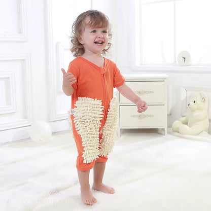 2025 Baby Clothes Boys Girls Cleaning Mop Romper Baby Mop Clothes Long Sleeve Crawling Clothes Jumpsuit Cotton Infant Mop Suit