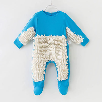 2025 Baby Clothes Boys Girls Cleaning Mop Romper Baby Mop Clothes Long Sleeve Crawling Clothes Jumpsuit Cotton Infant Mop Suit