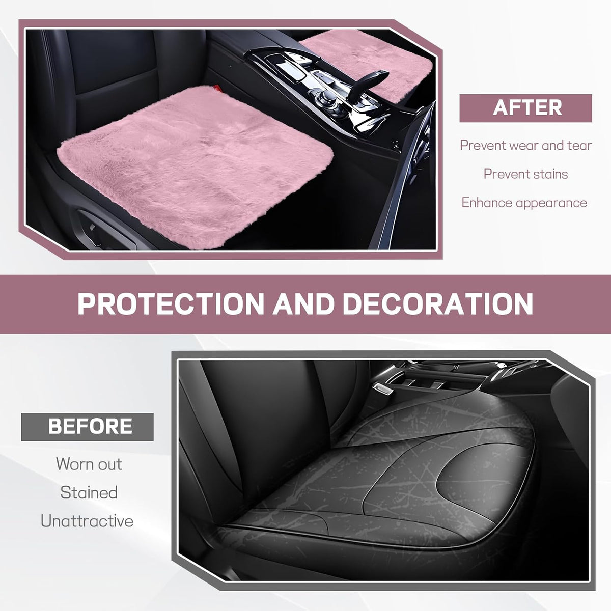 2PCS Car Seat Cushion, Fluffy Sheepskin Seat Covers, Light Pink