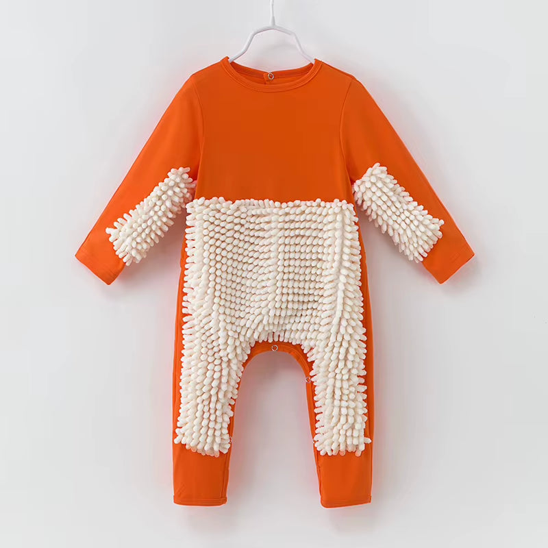 2025 Baby Clothes Boys Girls Cleaning Mop Romper Baby Mop Clothes Long Sleeve Crawling Clothes Jumpsuit Cotton Infant Mop Suit
