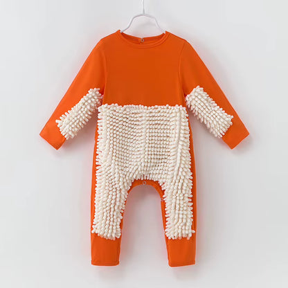 2025 Baby Clothes Boys Girls Cleaning Mop Romper Baby Mop Clothes Long Sleeve Crawling Clothes Jumpsuit Cotton Infant Mop Suit