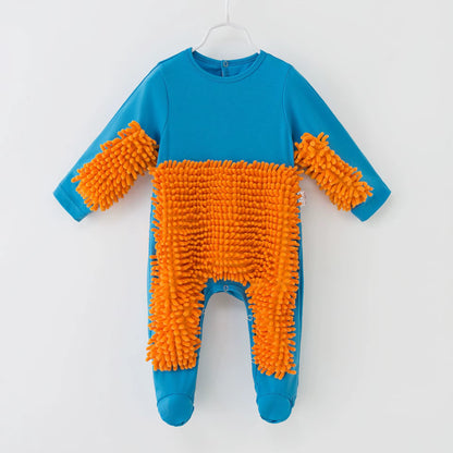 2025 Baby Clothes Boys Girls Cleaning Mop Romper Baby Mop Clothes Long Sleeve Crawling Clothes Jumpsuit Cotton Infant Mop Suit