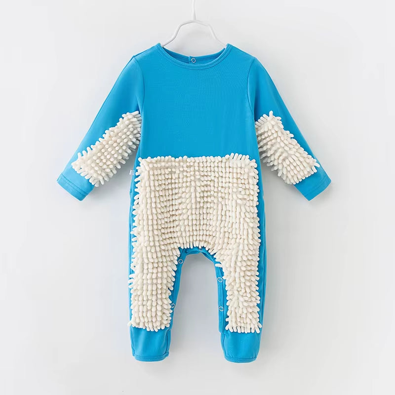 2025 Baby Clothes Boys Girls Cleaning Mop Romper Baby Mop Clothes Long Sleeve Crawling Clothes Jumpsuit Cotton Infant Mop Suit