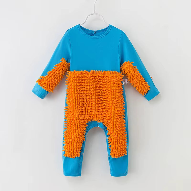 2025 Baby Clothes Boys Girls Cleaning Mop Romper Baby Mop Clothes Long Sleeve Crawling Clothes Jumpsuit Cotton Infant Mop Suit