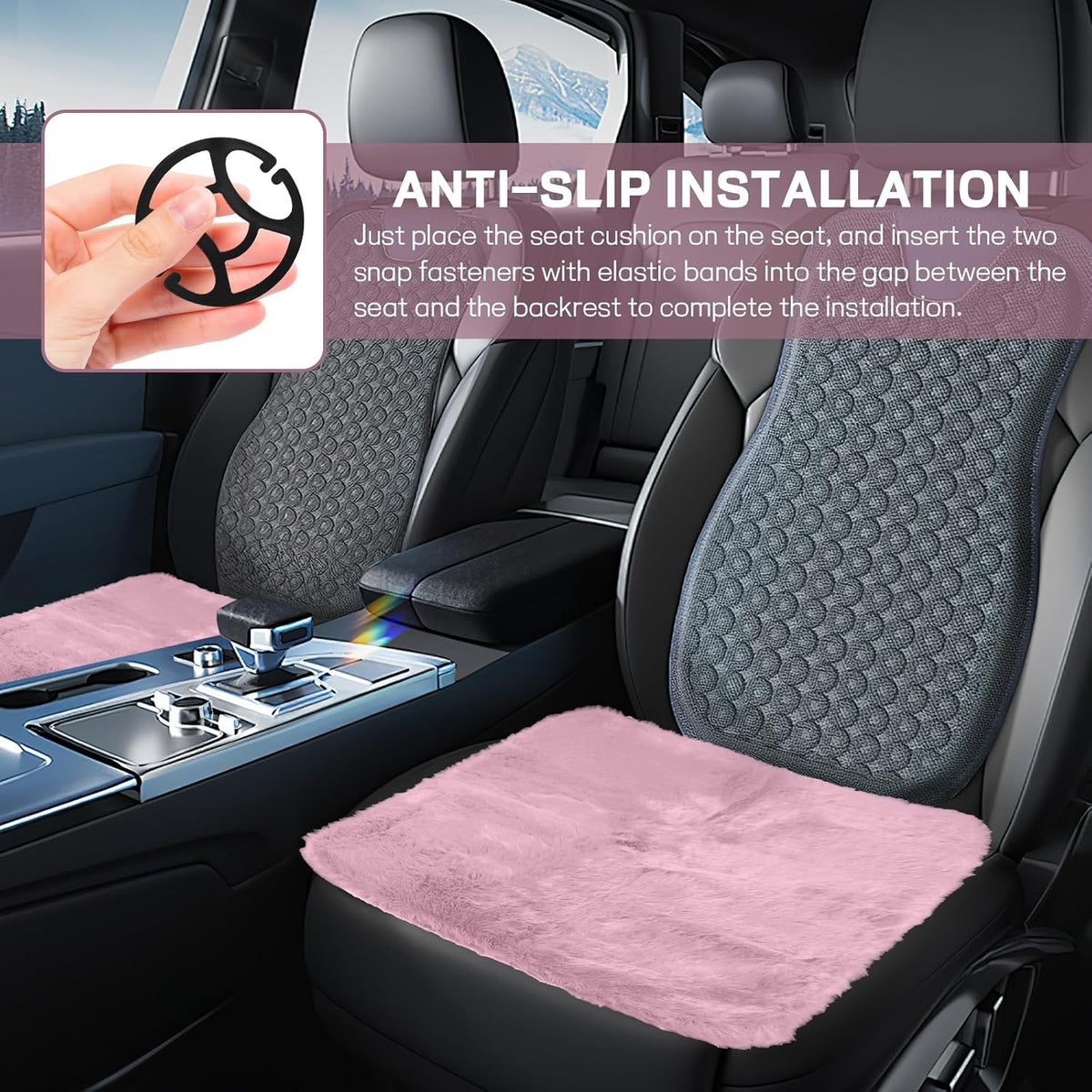 2PCS Car Seat Cushion, Fluffy Sheepskin Seat Covers, Light Pink