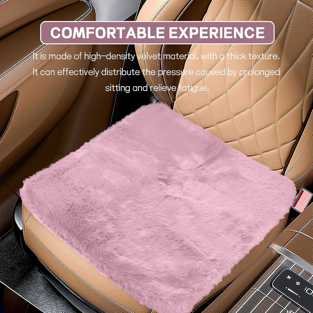 2PCS Car Seat Cushion, Fluffy Sheepskin Seat Covers, Light Pink