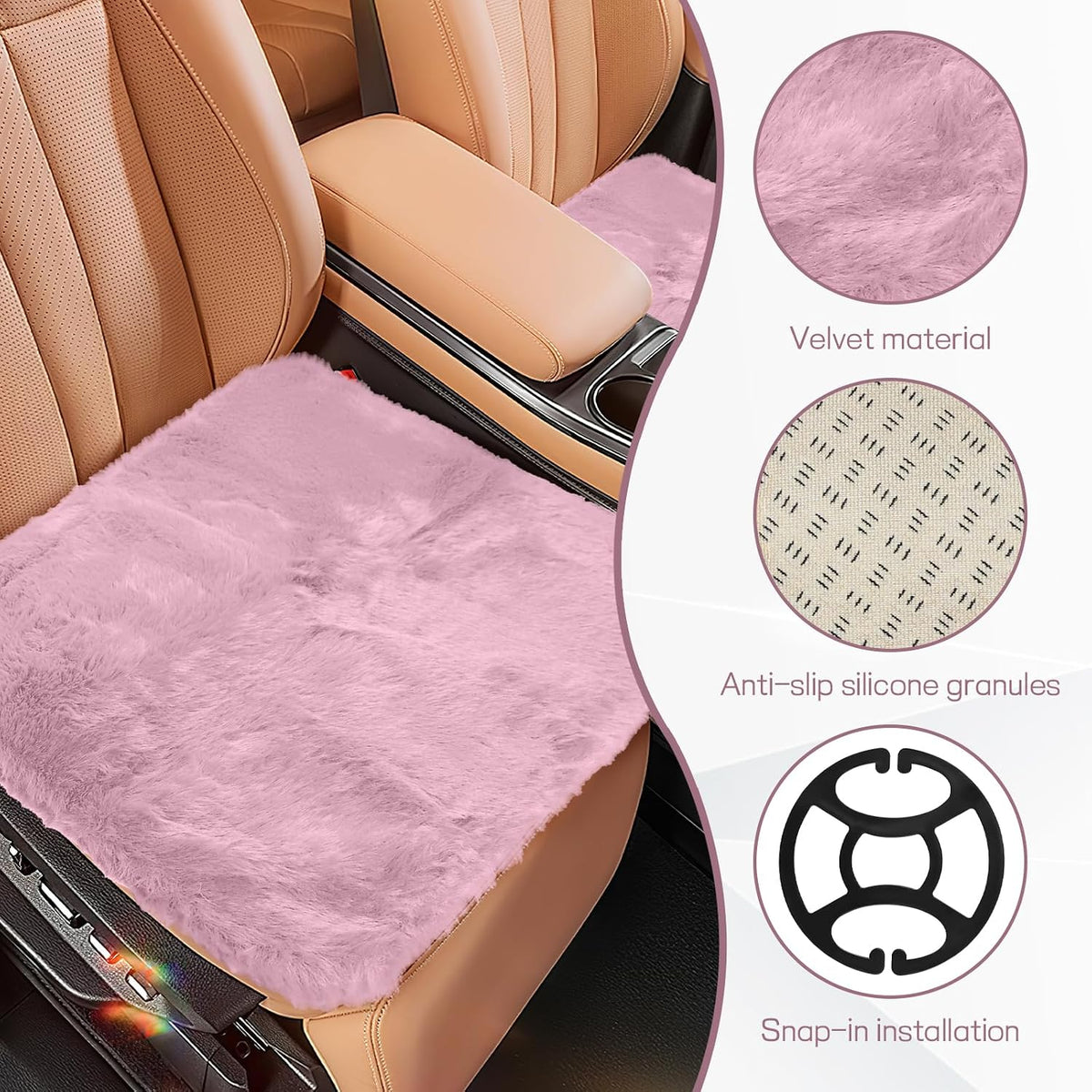 2PCS Car Seat Cushion, Fluffy Sheepskin Seat Covers, Light Pink