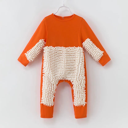 2025 Baby Clothes Boys Girls Cleaning Mop Romper Baby Mop Clothes Long Sleeve Crawling Clothes Jumpsuit Cotton Infant Mop Suit