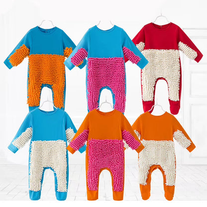 2025 Baby Clothes Boys Girls Cleaning Mop Romper Baby Mop Clothes Long Sleeve Crawling Clothes Jumpsuit Cotton Infant Mop Suit