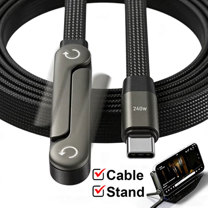 240W Type-C to Type C Cable Elbow Fast Charging Data Cable Foldable Stand Phone Holder for Iphone 17/16/15 for Samsung Charger